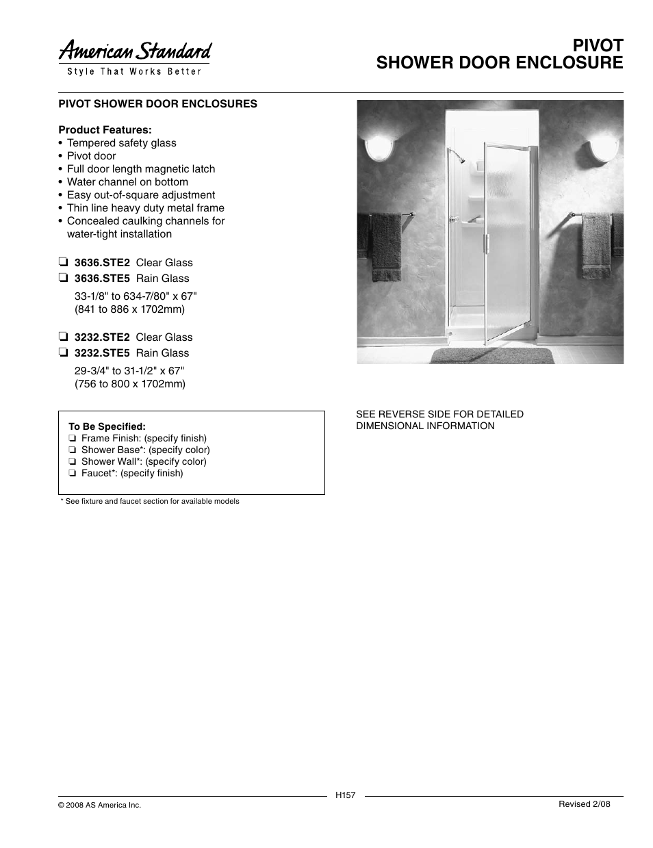 American Standard Pivot 3636.STE5 User Manual | 2 pages