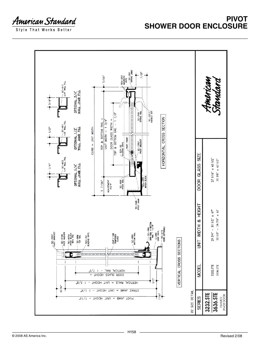 Pivot shower door enclosure | American Standard Pivot 3636.STE5 User Manual | Page 2 / 2