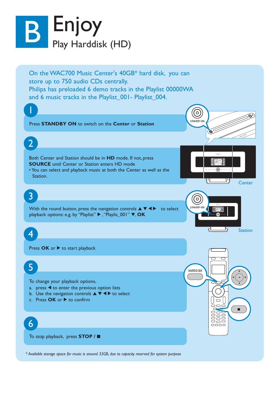 Enjoy, Play harddisk (hd) | Philips WACS700-37B User Manual | Page 4 / 12