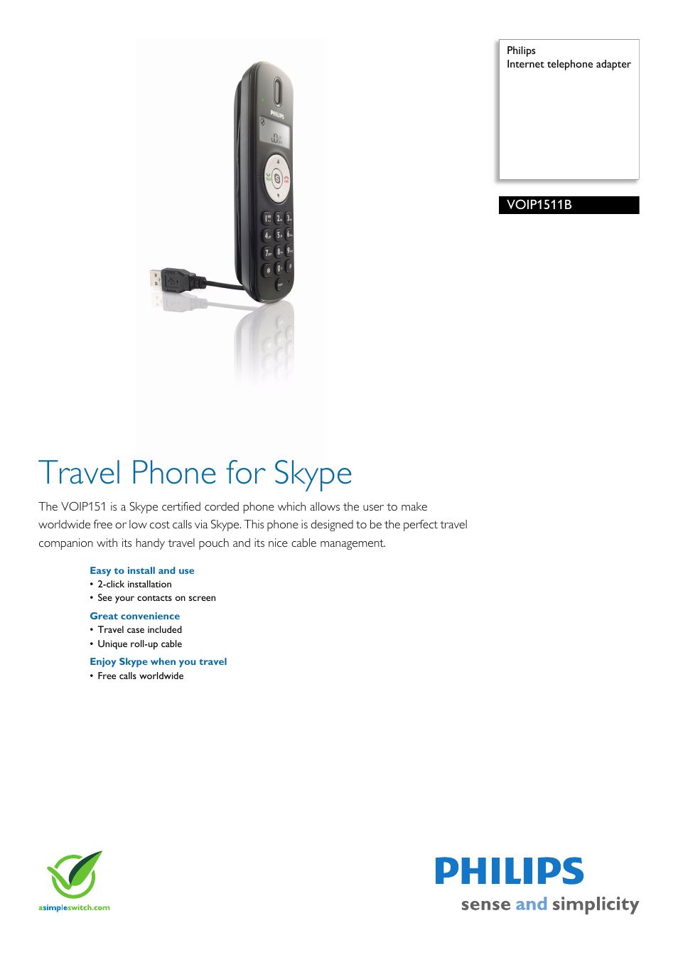 Philips VOIP1511B-37 User Manual | 2 pages