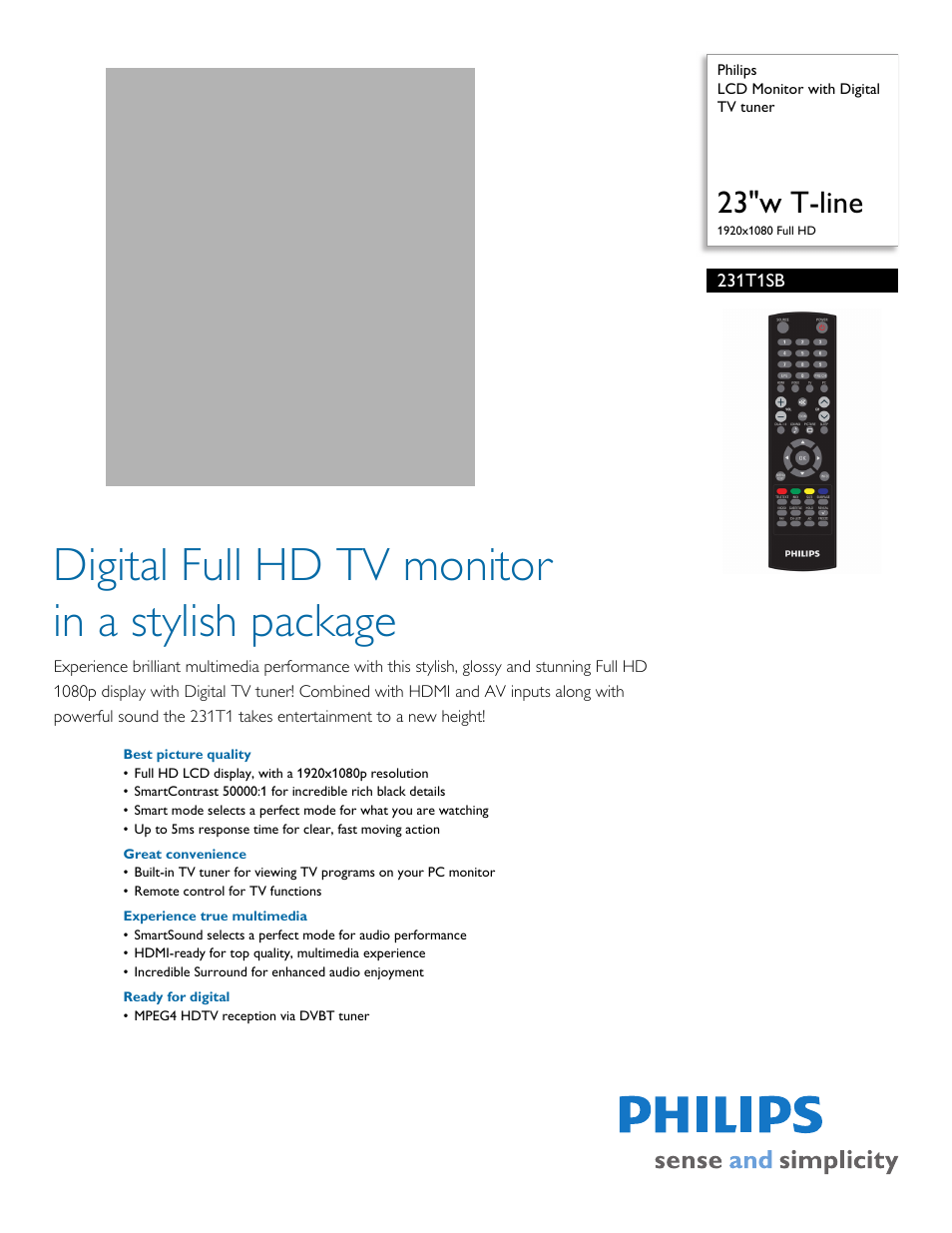 Philips 231T1SB-00 User Manual | 3 pages