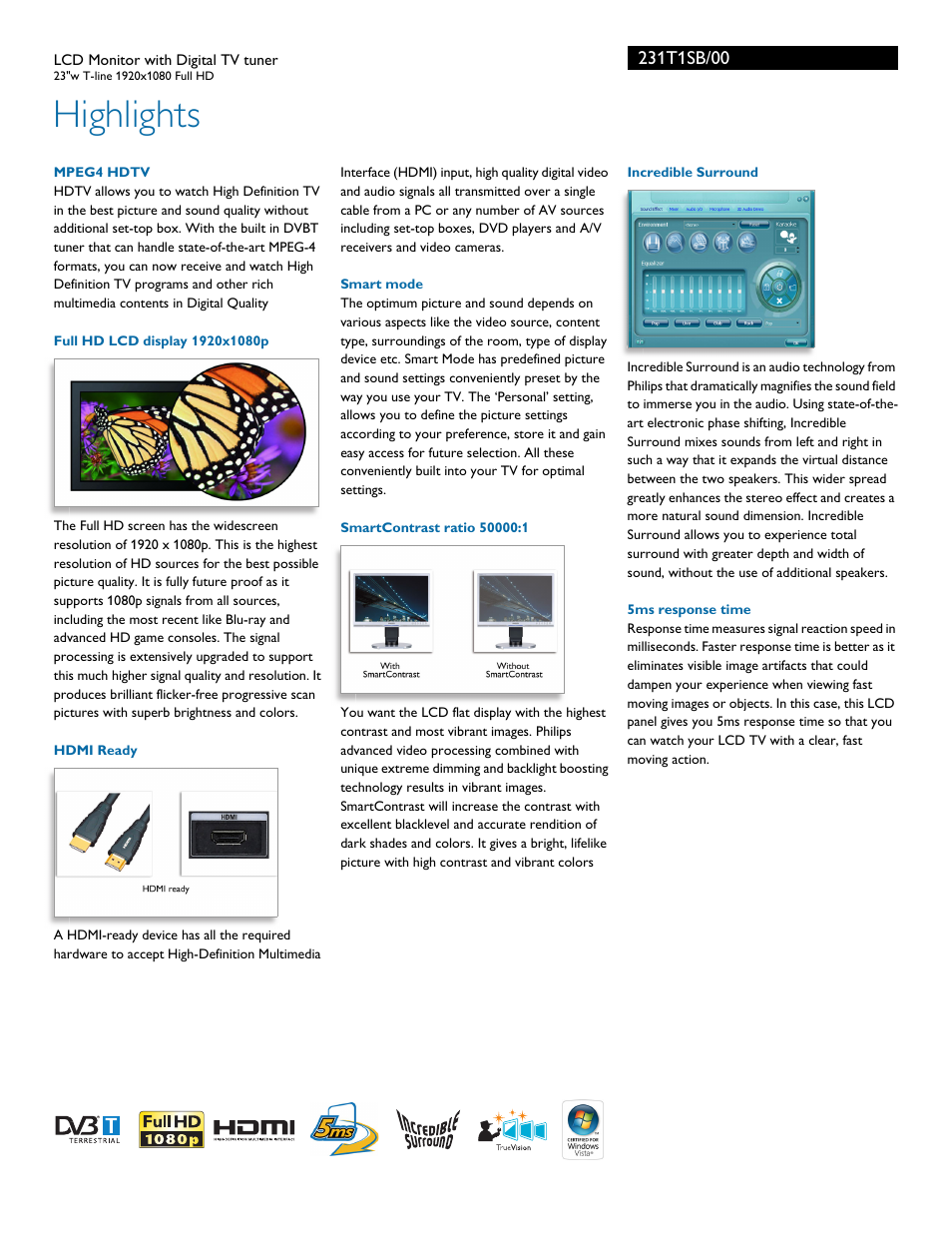 Highlights | Philips 231T1SB-00 User Manual | Page 2 / 3