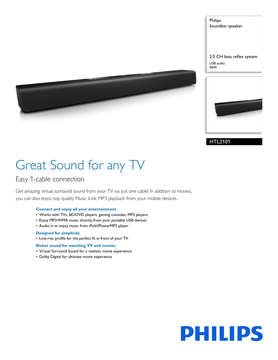 Philips HTL2101-F7 User Manual | 2 pages
