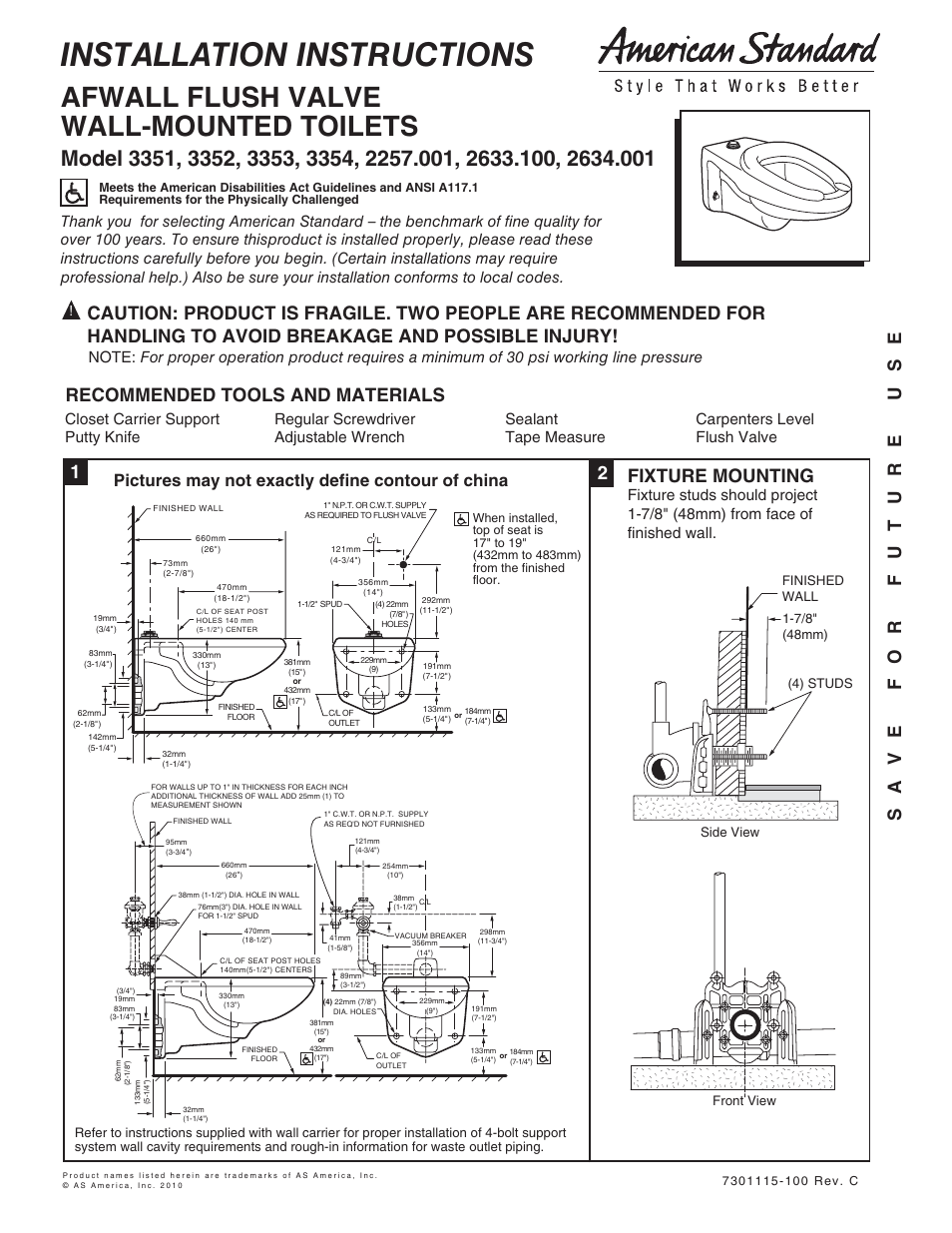 American Standard 3351 User Manual | 2 pages