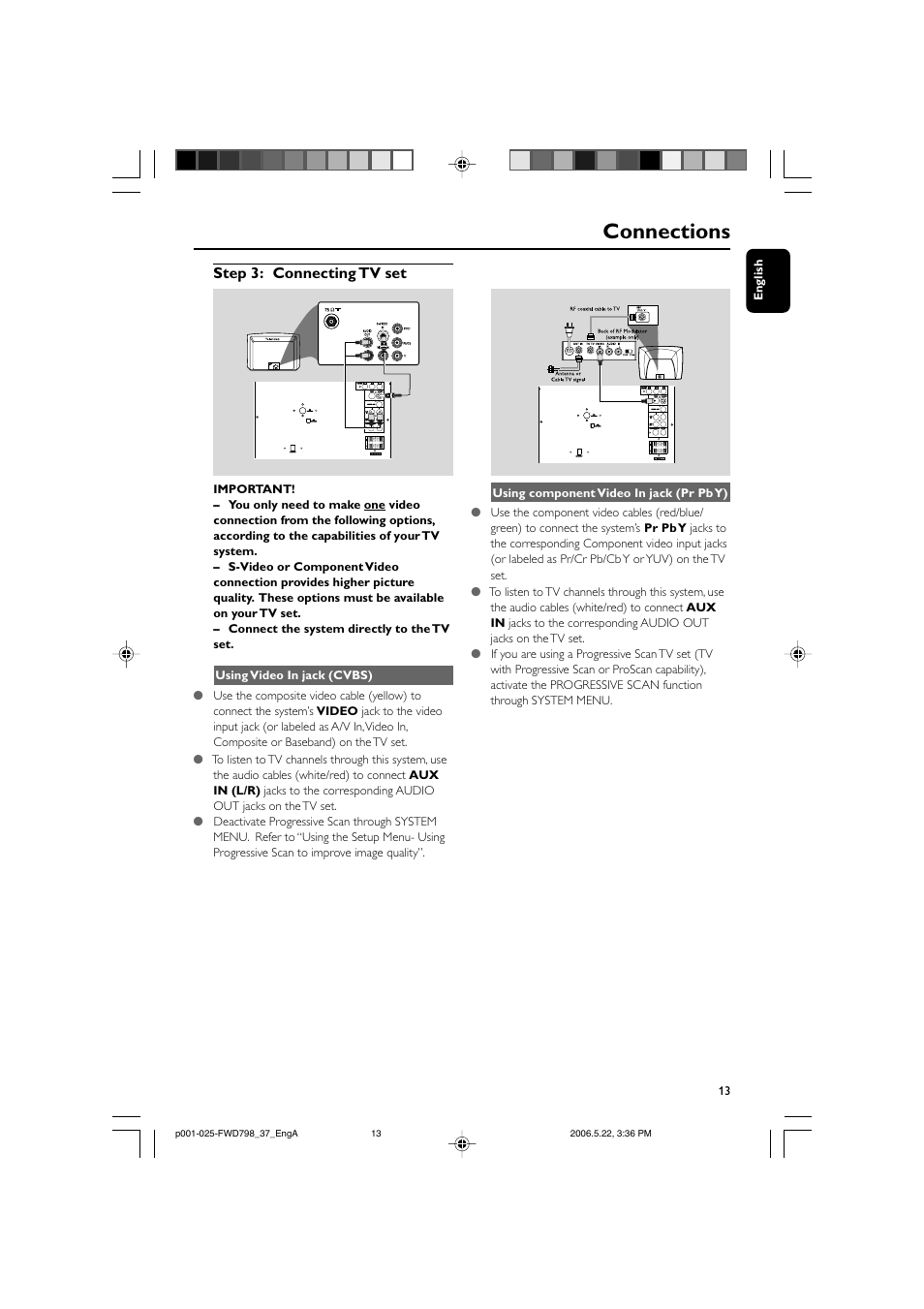 Connections, Step 3: connecting tv set | Philips FWD798-37 User Manual | Page 13 / 51