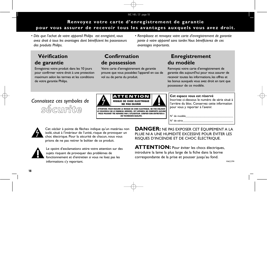 Ssé éc cu urriitte e | Philips MC148C-37 User Manual | Page 18 / 46