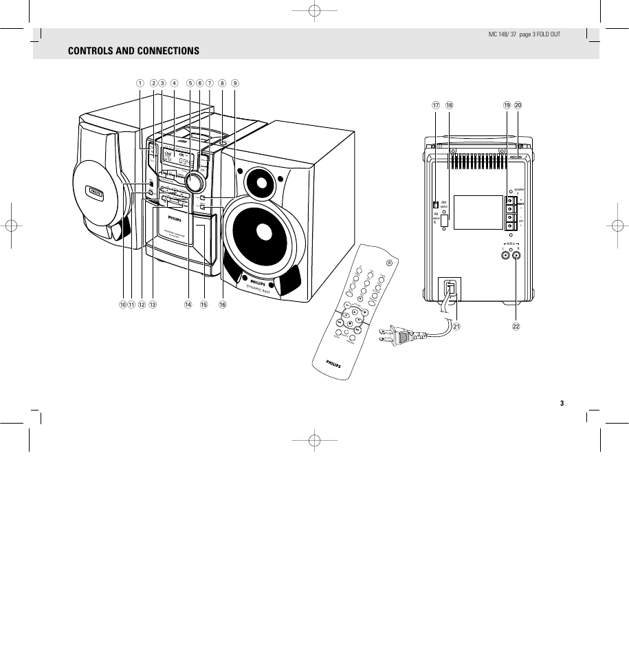 Controls and connections, Timer cd program, Next prev | Philips MC148C-37 User Manual | Page 3 / 46