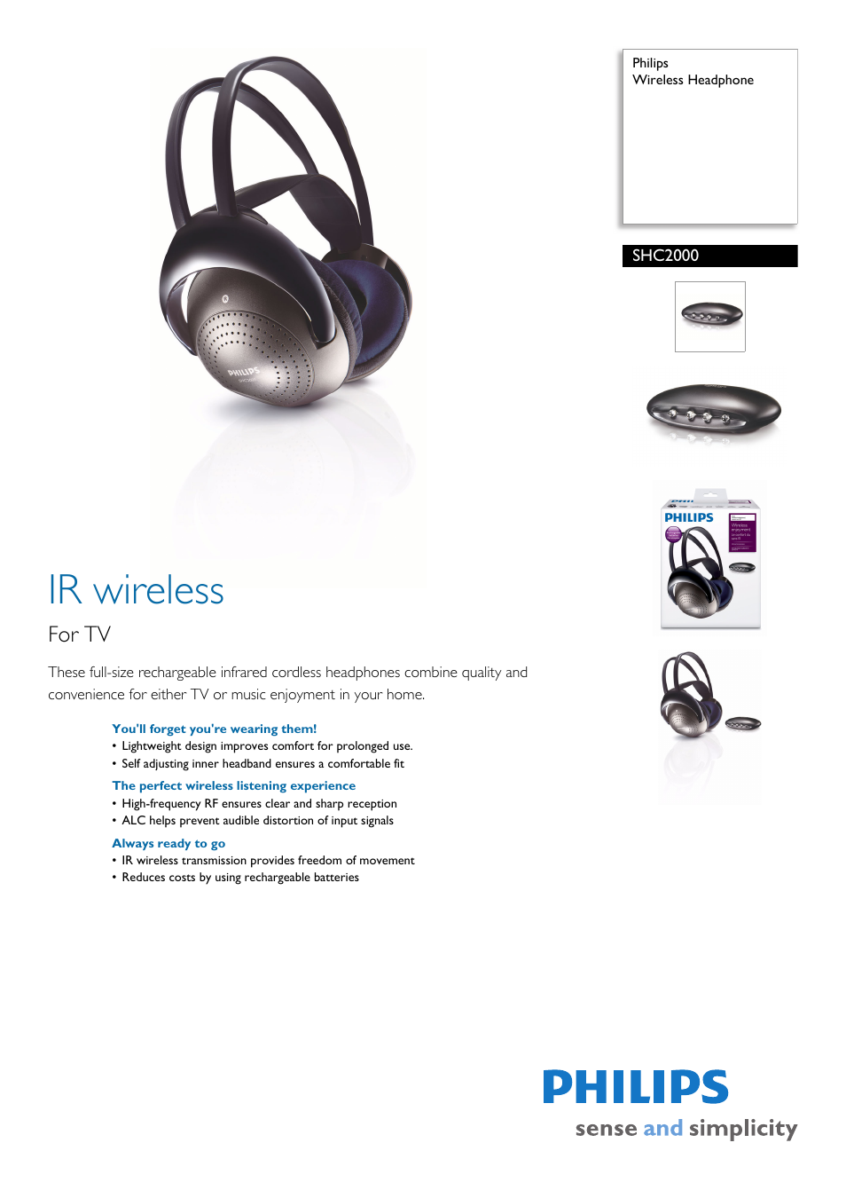 Philips Wireless Headphone SHC2000 User Manual | 2 pages