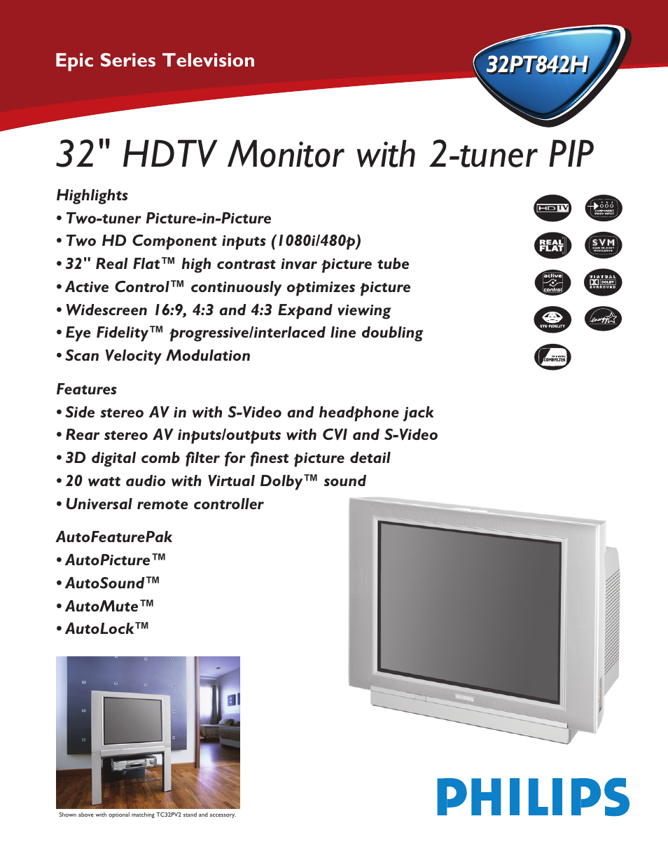 Philips 32PT842H User Manual | 2 pages