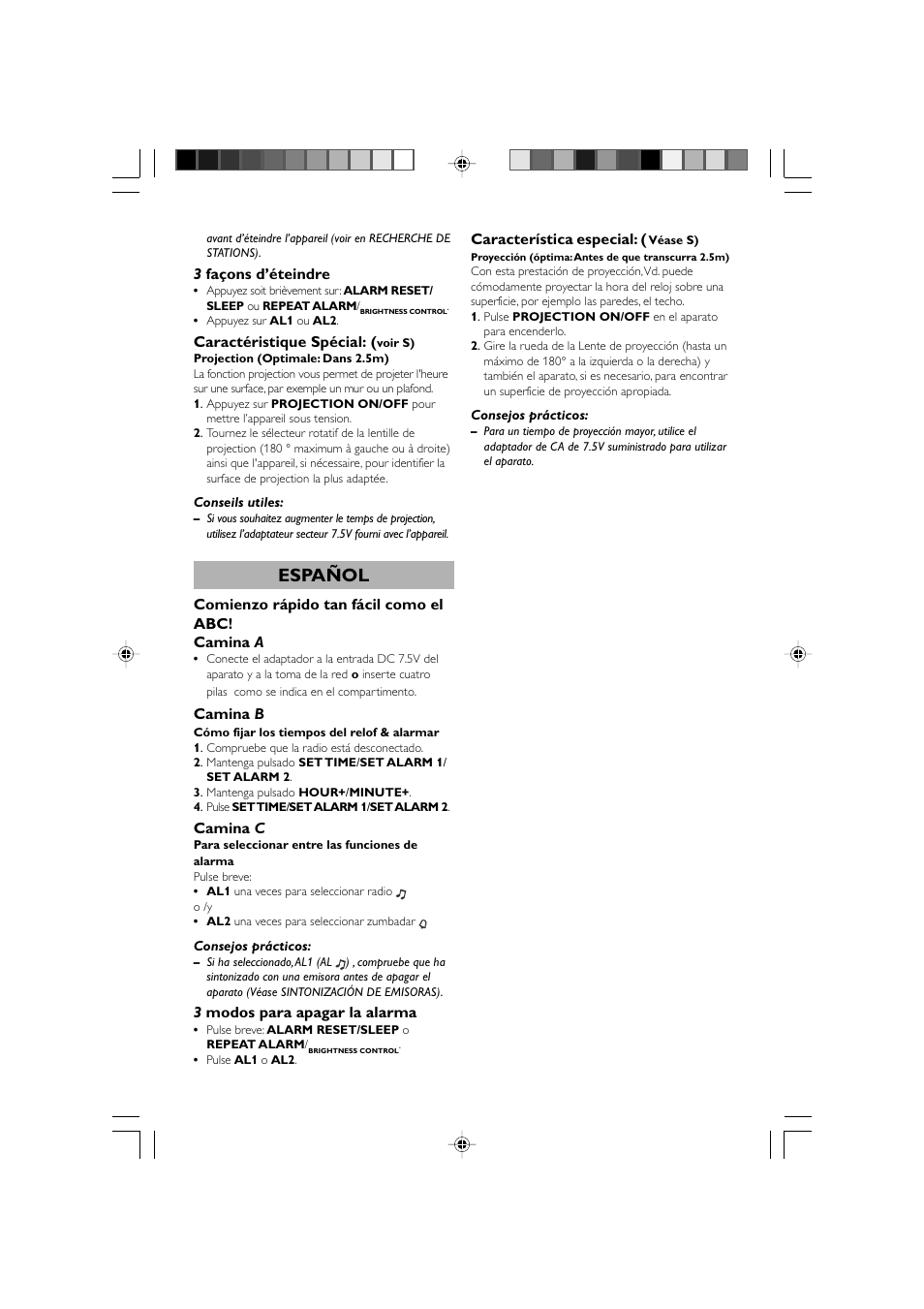 Español | Philips Clock Radio AJ3600 User Manual | Page 3 / 3