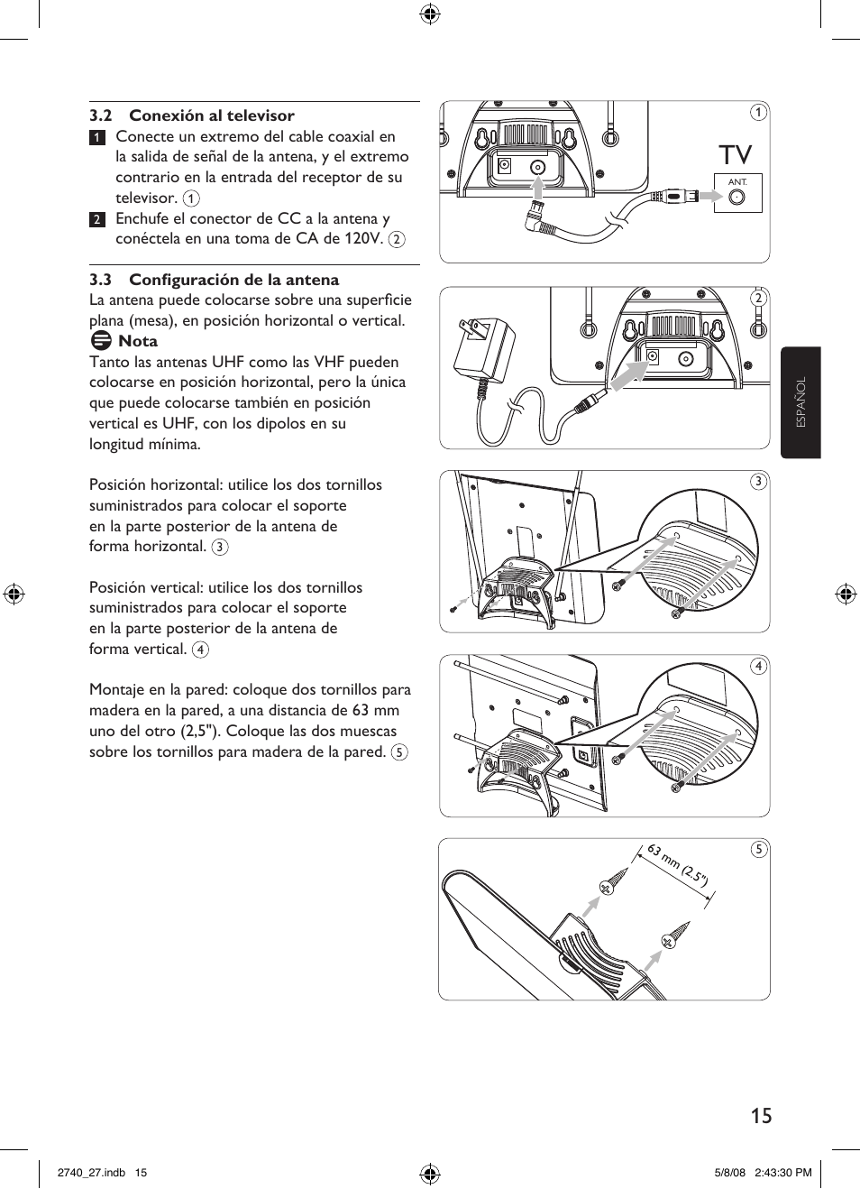 Philips TV antenna SDV2740 Digital Indoor HDTV-UHF-VHF-FM User Manual | Page 15 / 20