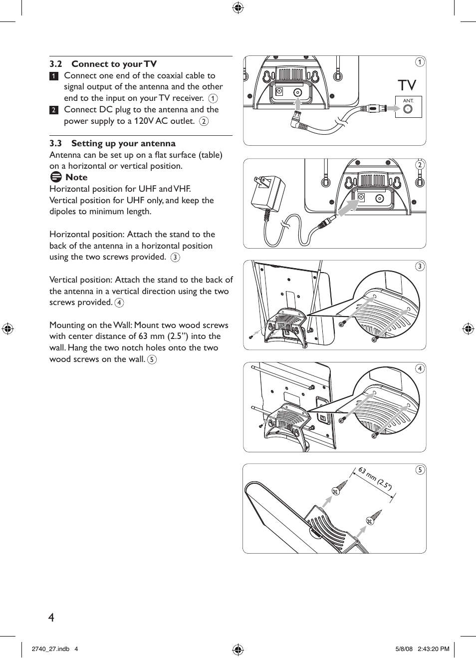 Philips TV antenna SDV2740 Digital Indoor HDTV-UHF-VHF-FM User Manual | Page 4 / 20