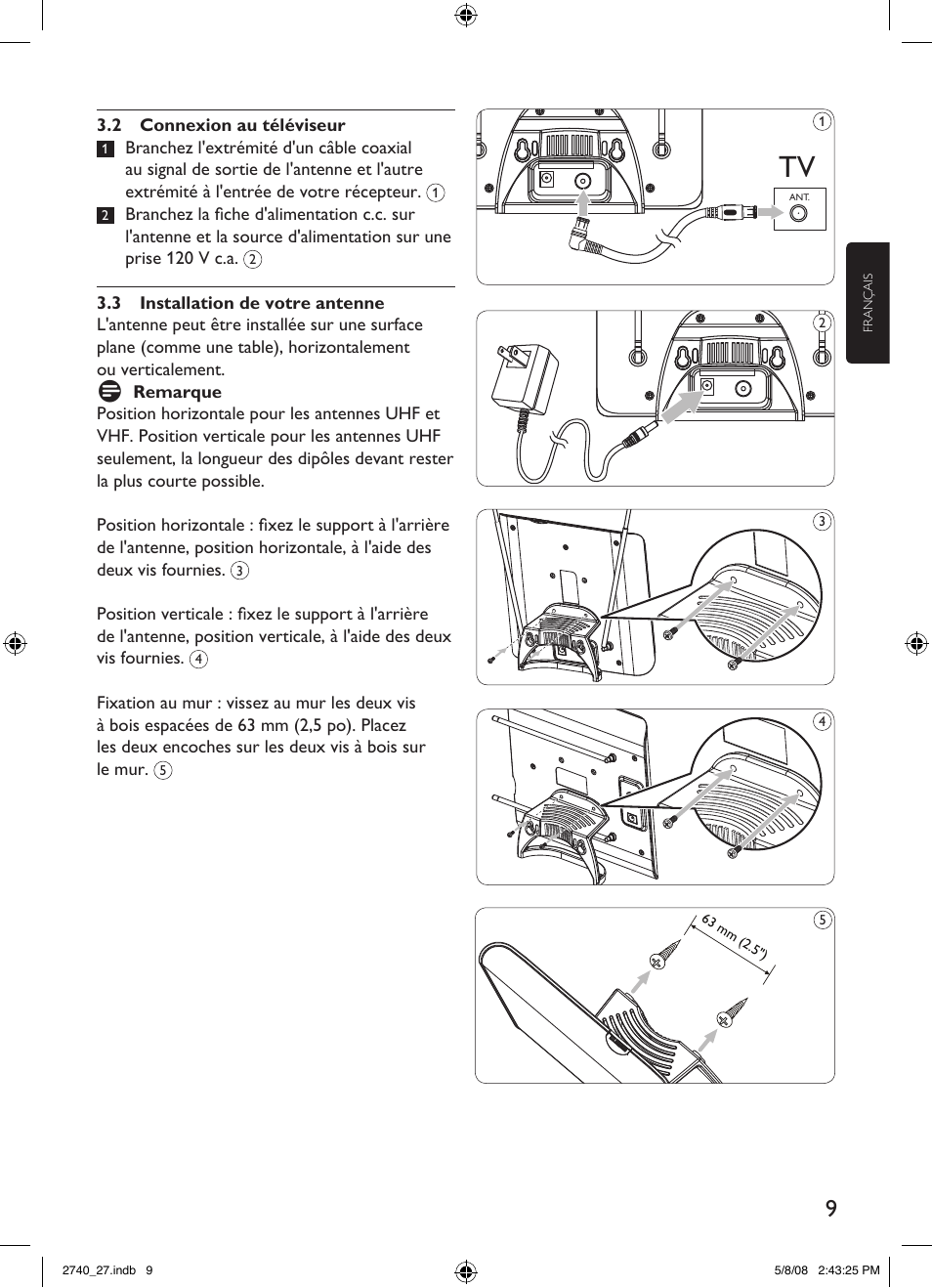 Philips TV antenna SDV2740 Digital Indoor HDTV-UHF-VHF-FM User Manual | Page 9 / 20