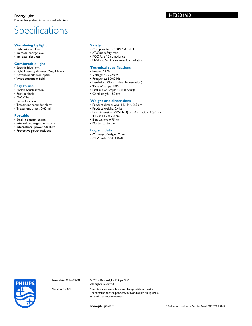 Specifications | Philips HF3331-60 User Manual | Page 3 / 3