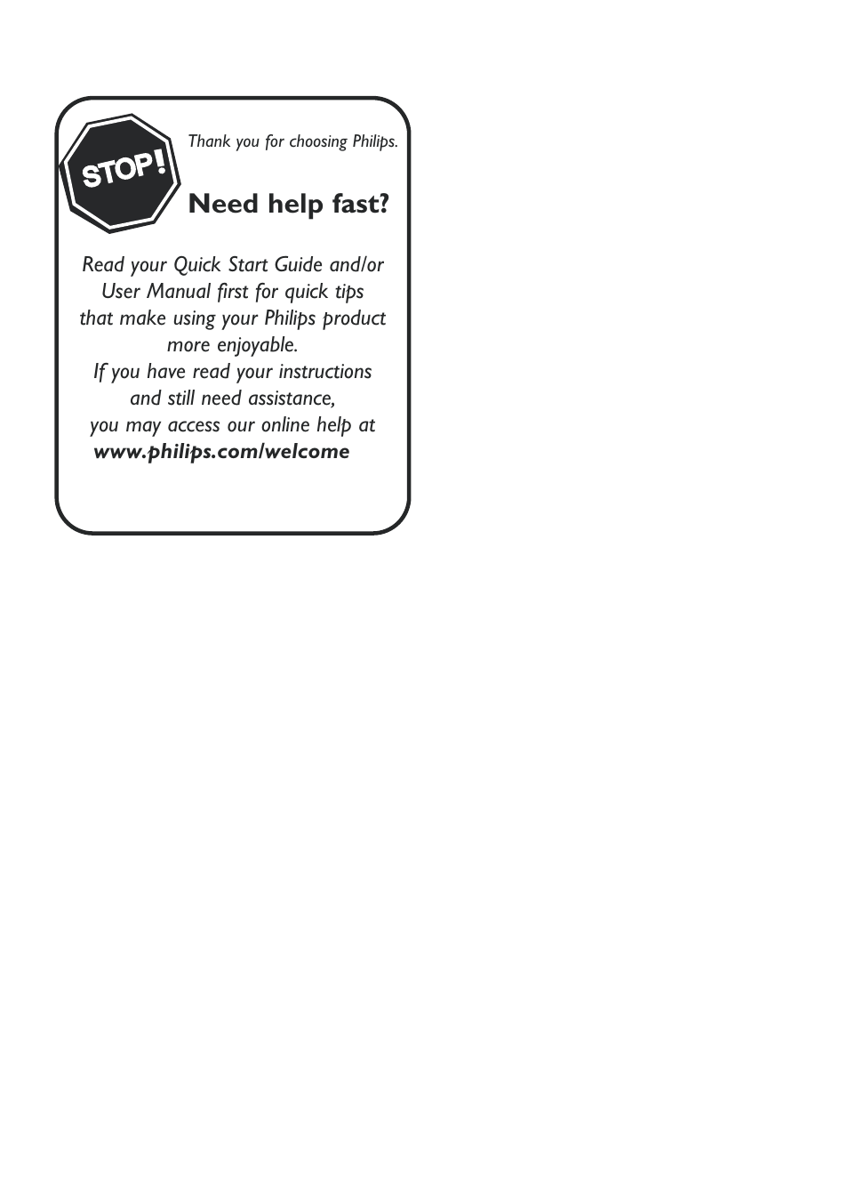 Need help fast, Stop | Philips Fidelio SoundRing wireless speaker DS3801W User Manual | Page 2 / 28