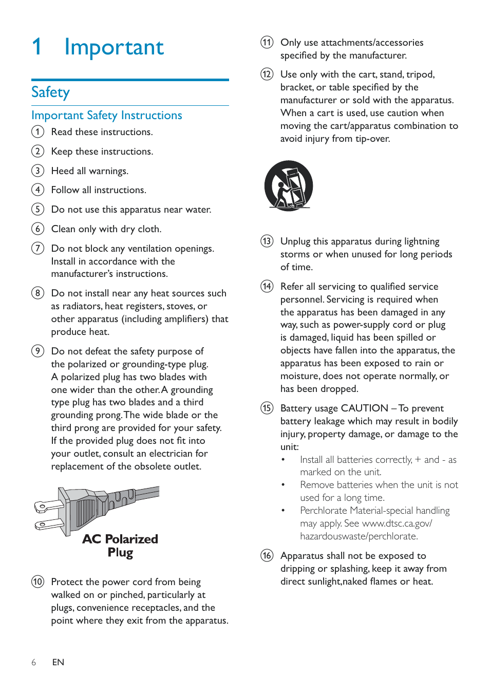 1 important, Safety | Philips Fidelio SoundRing wireless speaker DS3801W User Manual | Page 6 / 28