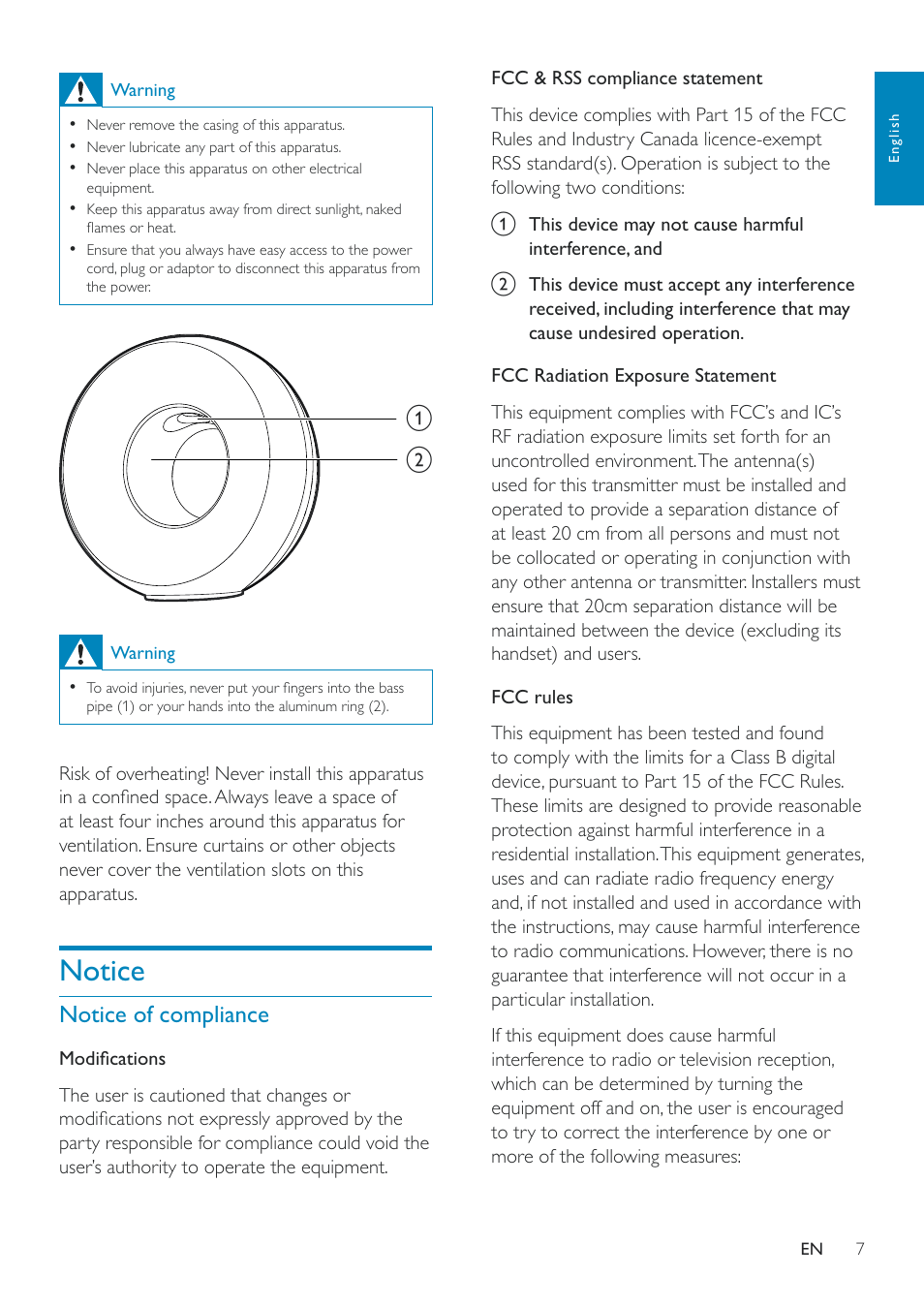 Notice | Philips Fidelio SoundRing wireless speaker DS3801W User Manual | Page 7 / 28