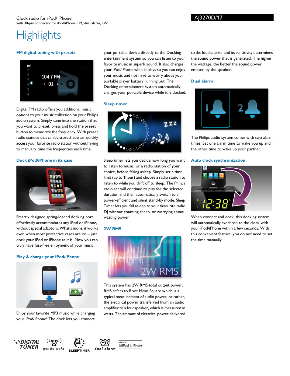 Highlights | Philips AJ3270D-17 User Manual | Page 2 / 3