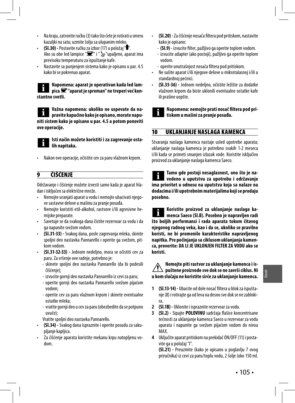 9 čišćenje, 10 uklanjanje naslaga kamenca | Philips HD8327-01 User Manual | Page 105 / 108