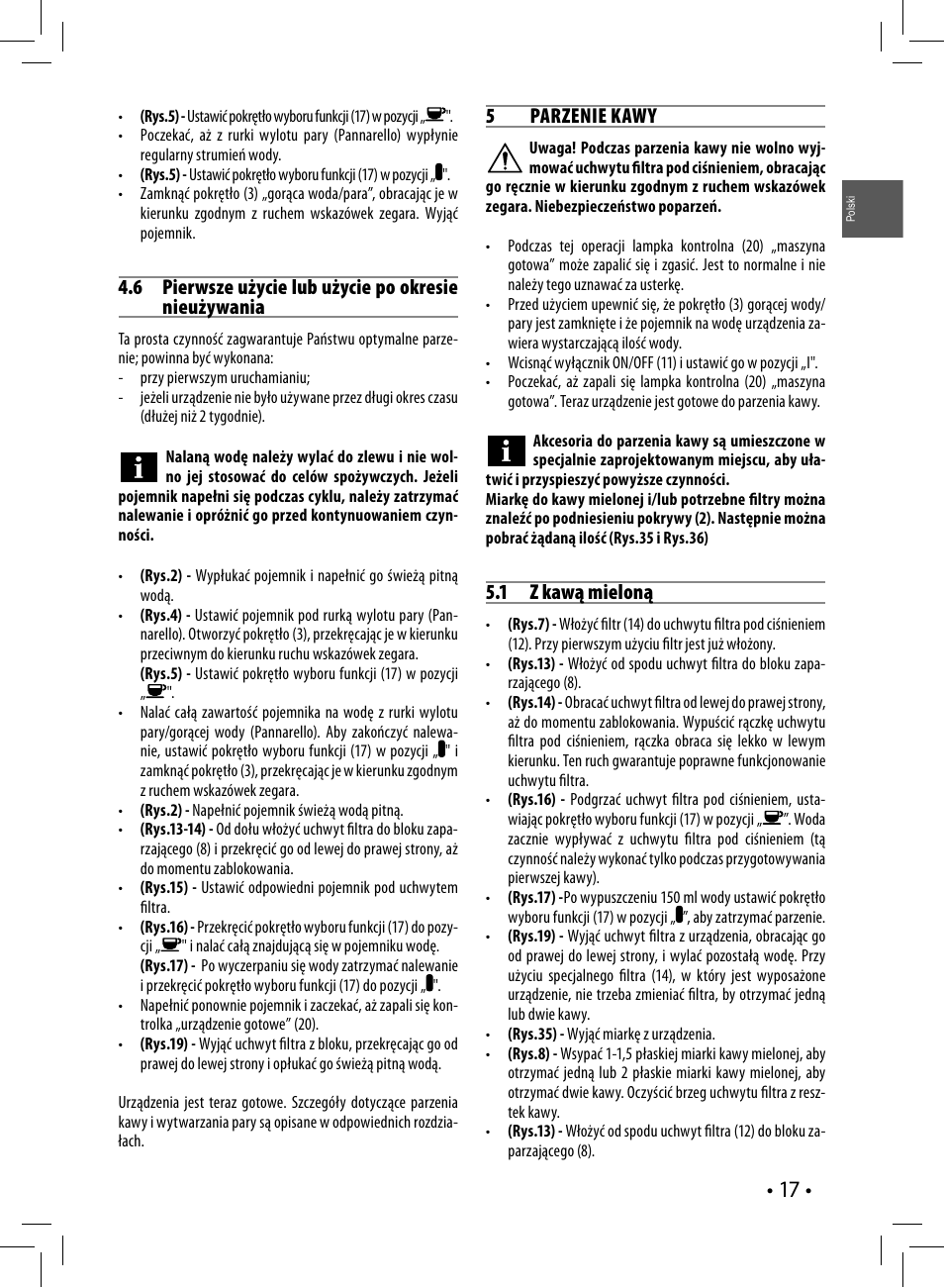 5 parzenie kawy, 1 z kawą mieloną | Philips HD8327-01 User Manual | Page 17 / 108