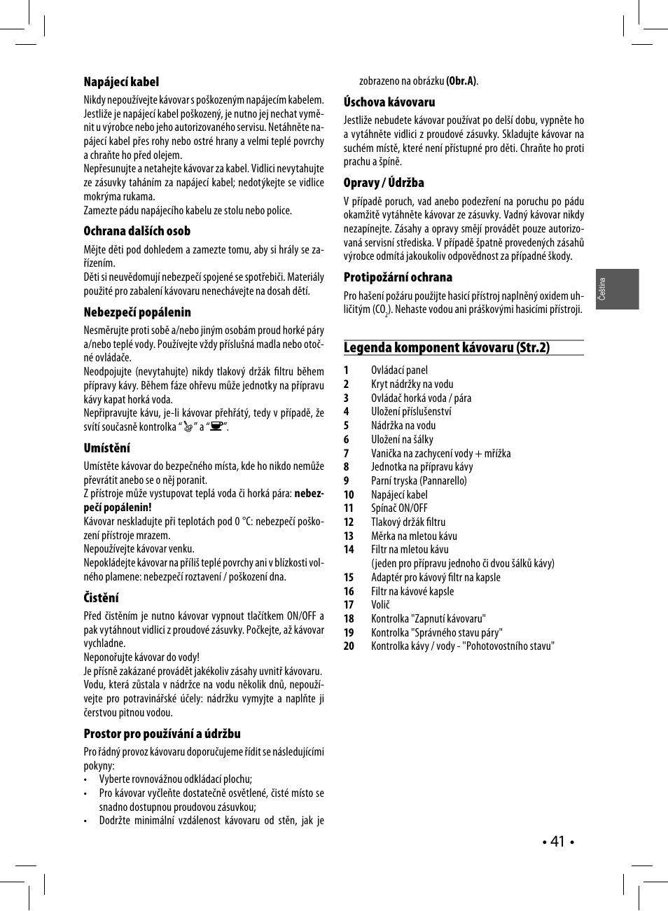 Legenda komponent kávovaru (str.2) | Philips HD8327-01 User Manual | Page 41 / 108