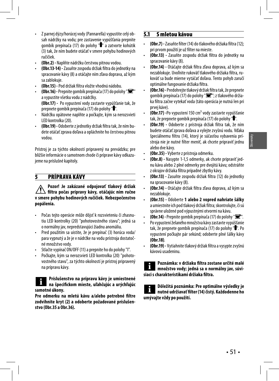 5 príprava kávy, 1 s mletou kávou | Philips HD8327-01 User Manual | Page 51 / 108