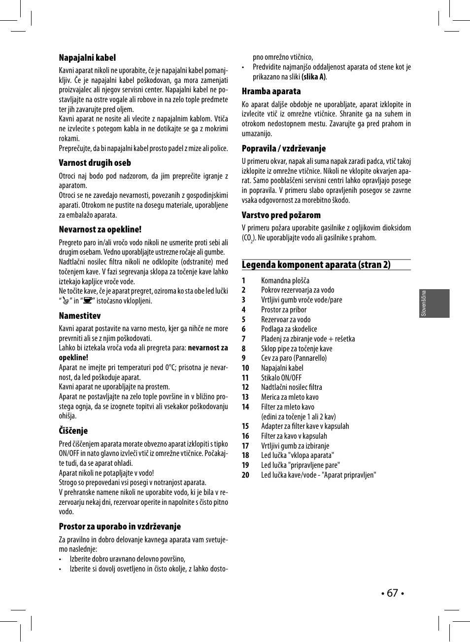 Legenda komponent aparata (stran 2) | Philips HD8327-01 User Manual | Page 67 / 108