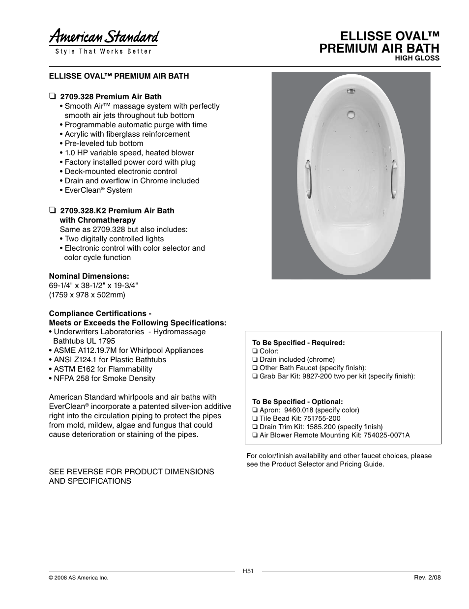 American Standard 2709.328 User Manual | 2 pages