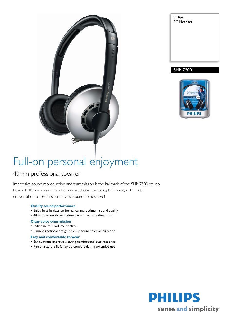 Philips SHM7500-27 User Manual | 2 pages