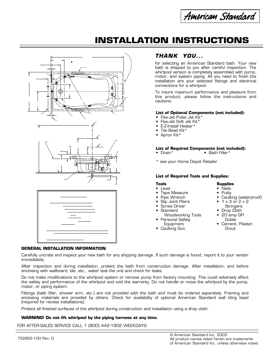 American Standard Cadet Elite 6' x 36 2773E Series User Manual | 4 pages