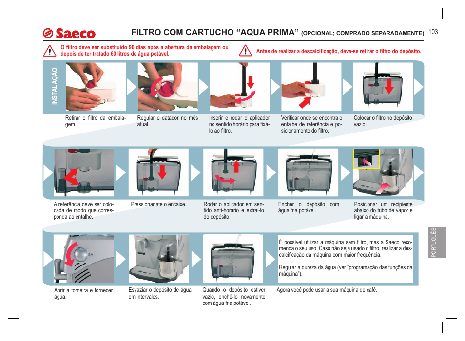 Filtro com cartucho “aqua prima | Philips 10000071 User Manual | Page 103 / 128