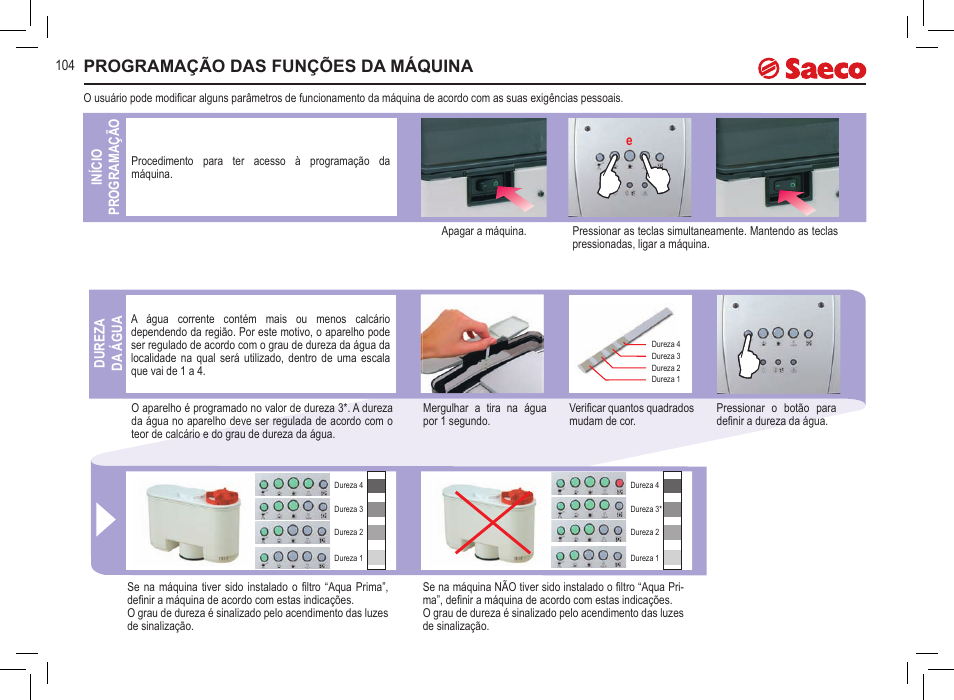 Programação das funções da máquina | Philips 10000071 User Manual | Page 104 / 128