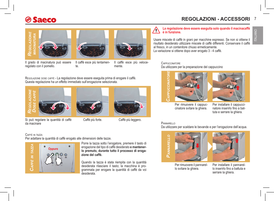 Regolazioni - accessori | Philips 10000071 User Manual | Page 7 / 128