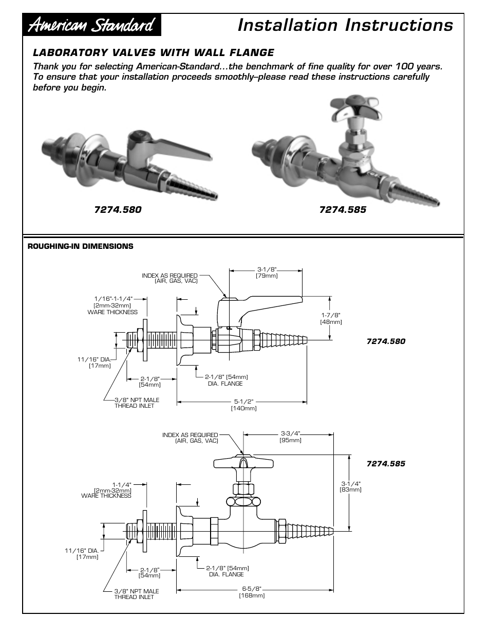 American Standard 7274.585 User Manual | 2 pages