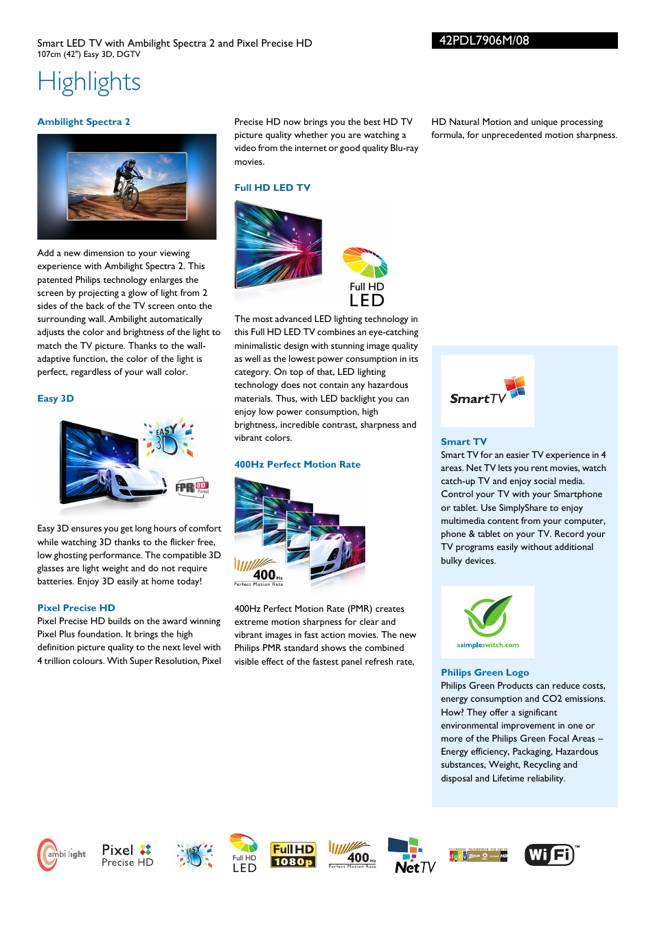 Highlights | Philips 42PDL7906M-08 User Manual | Page 2 / 3