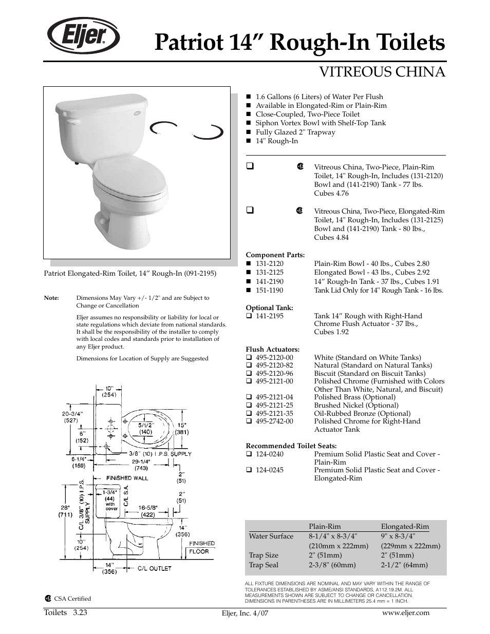 Eljer 091-2195 User Manual | 1 page