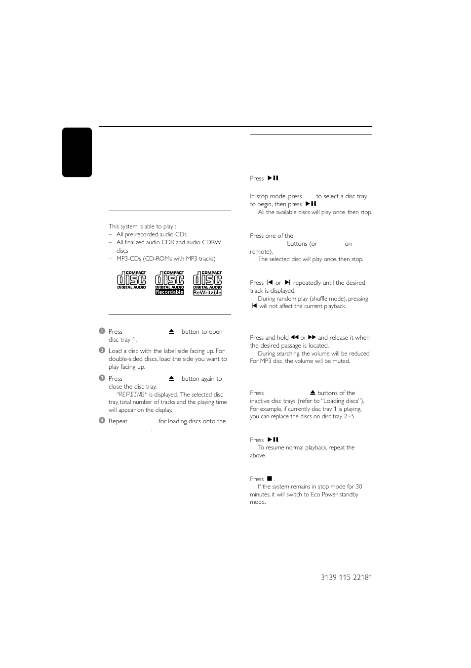 Disc operations | Philips MC-M570-37 User Manual | Page 18 / 26