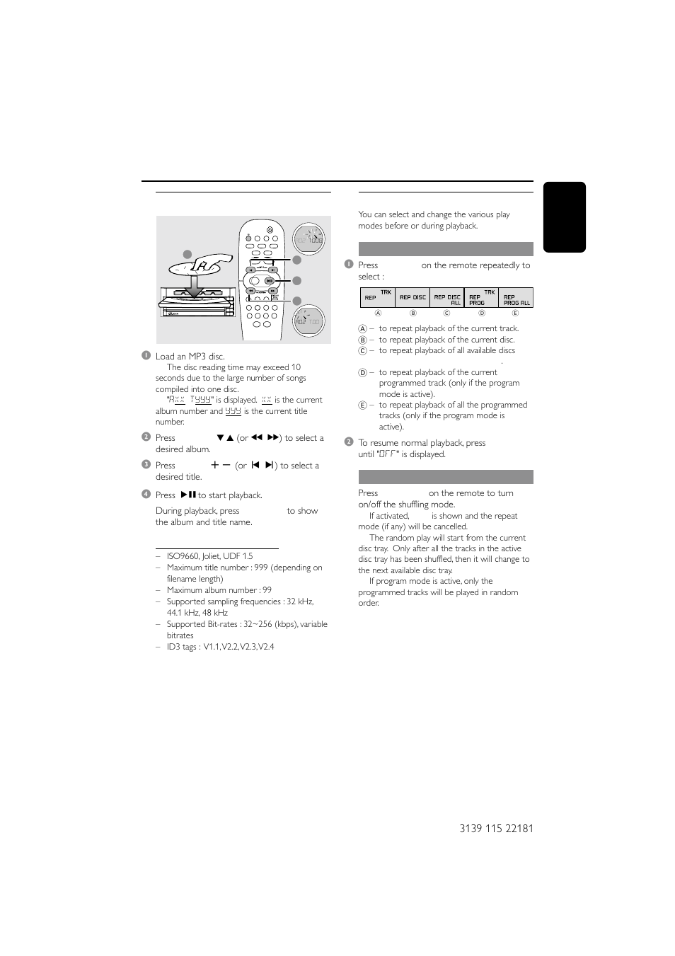 Disc operations, Repeat and shuffle | Philips MC-M570-37 User Manual | Page 19 / 26