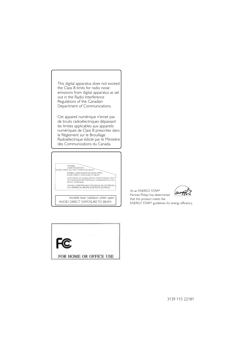 Canada, Caution, Attention | Atención, Philips mc-m570, Tested to comply with fcc standards | Philips MC-M570-37 User Manual | Page 2 / 26