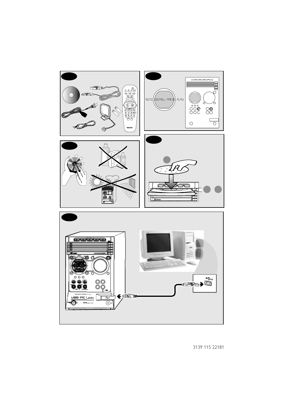 P5 p3, P2 p1 p4, Power on/off | Philips MC-M570-37 User Manual | Page 3 / 26