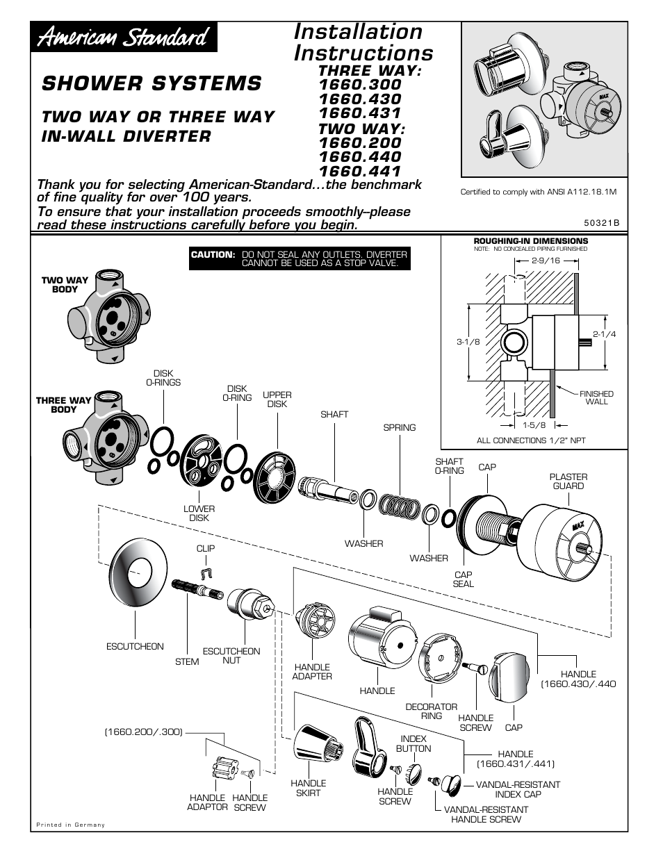 American Standard 1660.200 User Manual | 2 pages