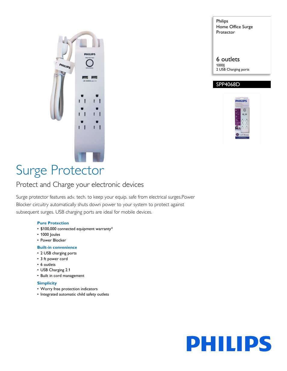 Philips SPP4068D-37 User Manual | 2 pages