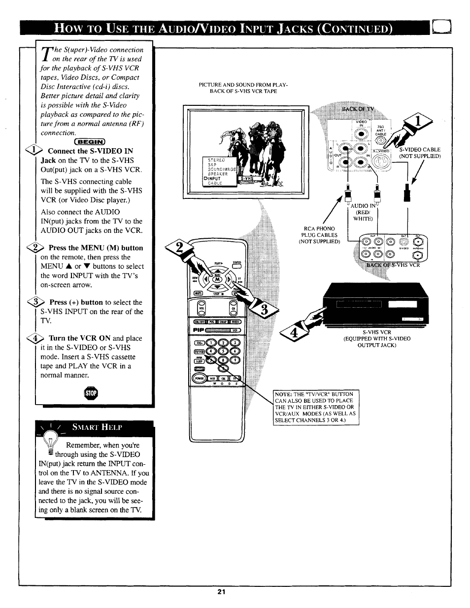 How to use the audioa^ideo input jacks (continued), Udio, Ideo | Nput, Acks, Ontinued | Philips TP3669C User Manual | Page 21 / 40