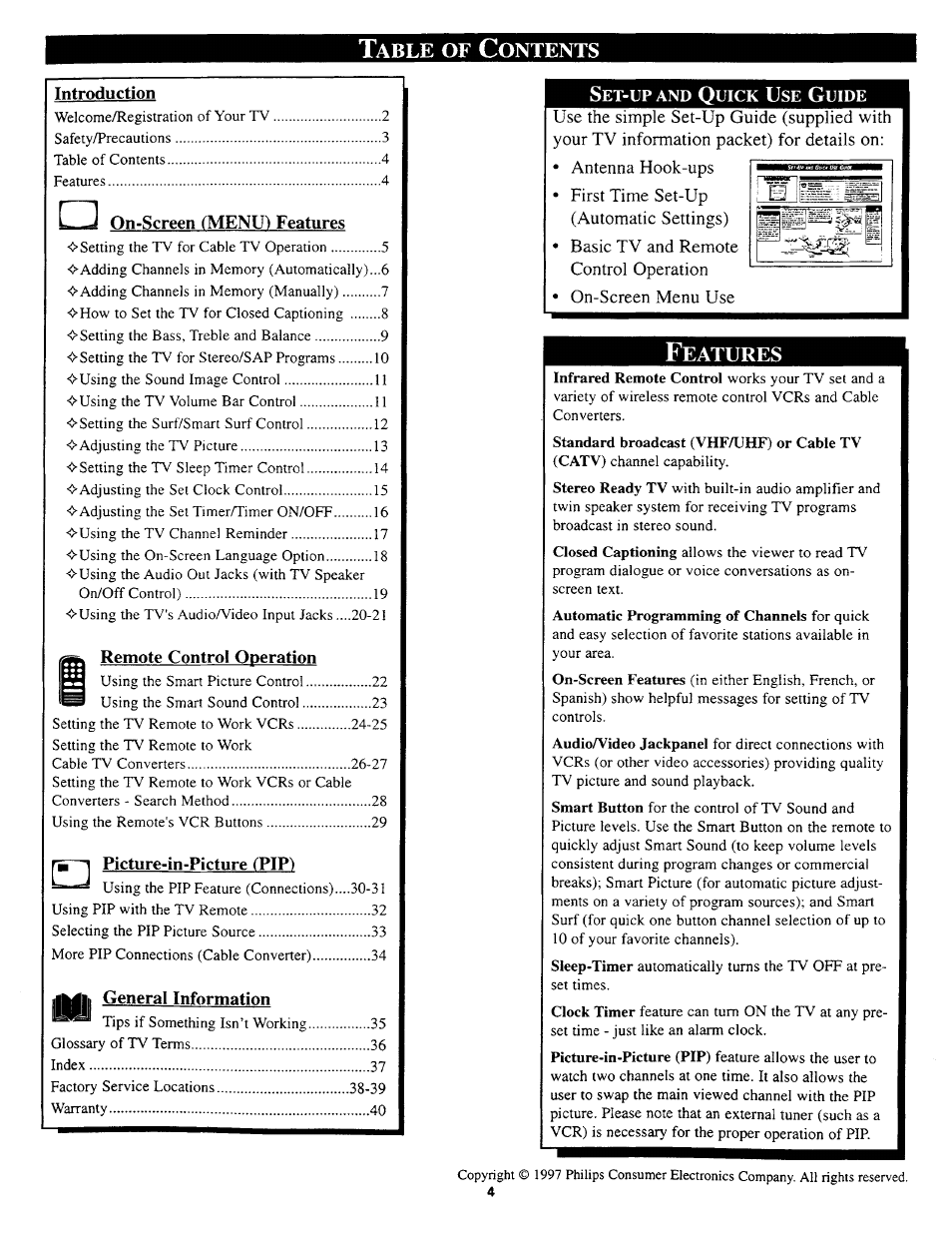 Able, Ontents, Eatures | Philips TP3669C User Manual | Page 4 / 40