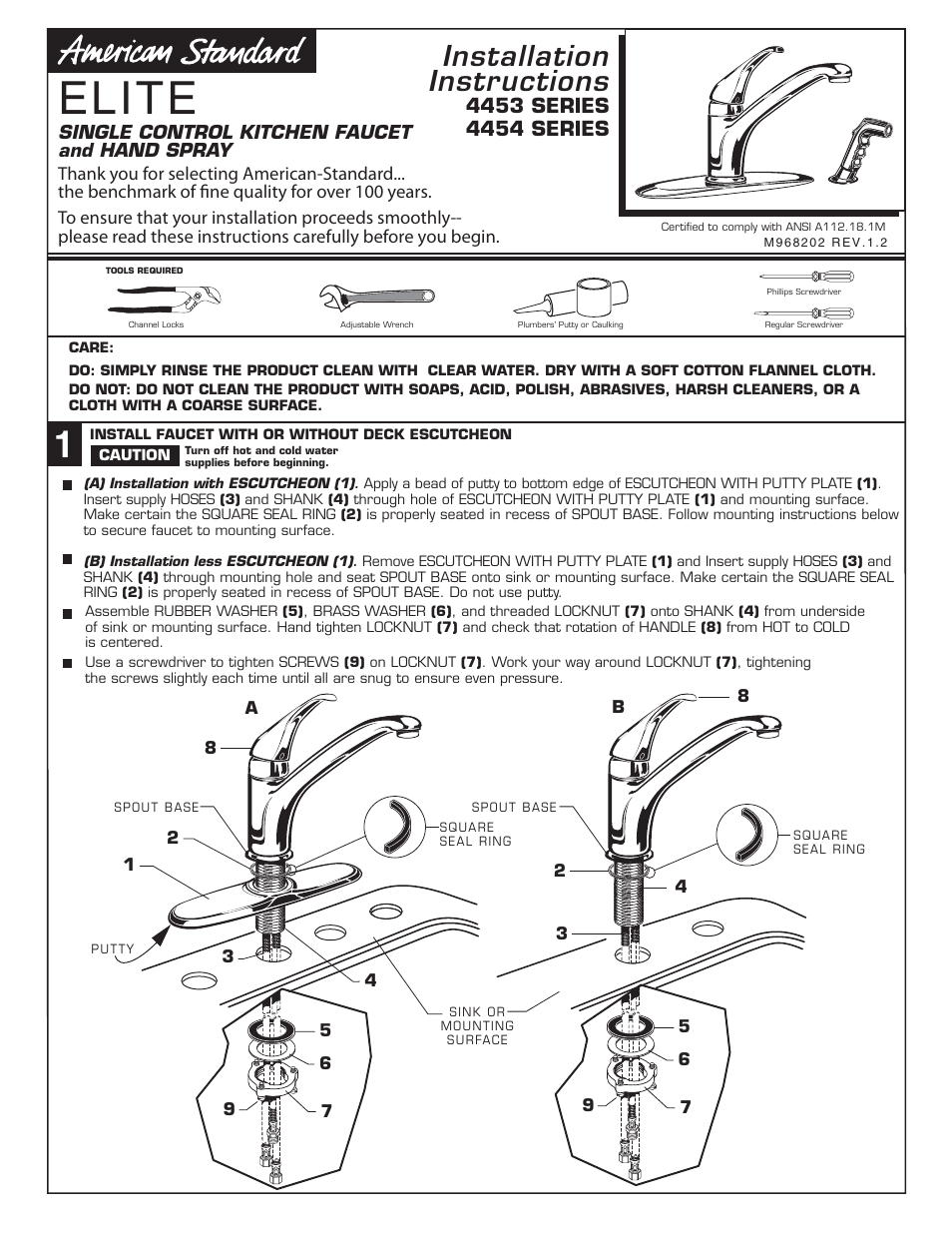 American Standard ELITE 4454 User Manual | 4 pages