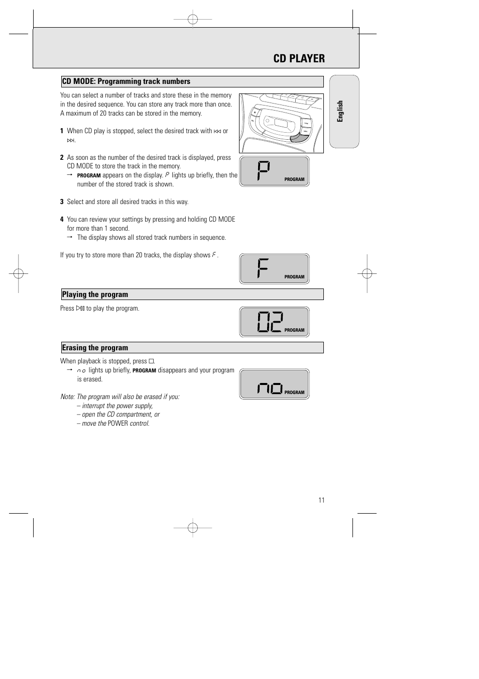 Cd player | Philips AZ1015-17 User Manual | Page 11 / 44