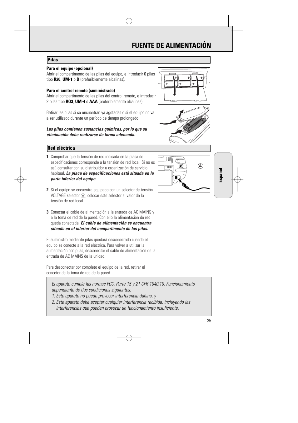 Fuente de alimentación | Philips AZ1015-17 User Manual | Page 35 / 44