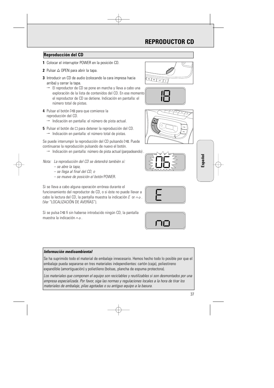 Reproductor cd, Reproducción del cd | Philips AZ1015-17 User Manual | Page 37 / 44