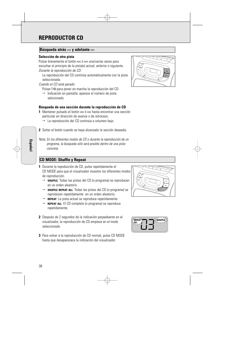 Reproductor cd | Philips AZ1015-17 User Manual | Page 38 / 44