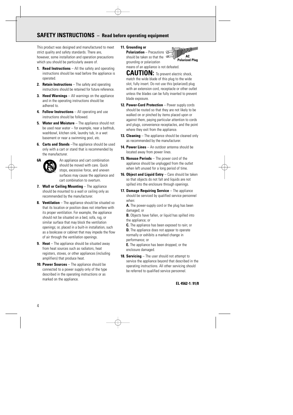 Caution, Safety instructions, Read before operating equipment | Philips AZ1015-17 User Manual | Page 4 / 44